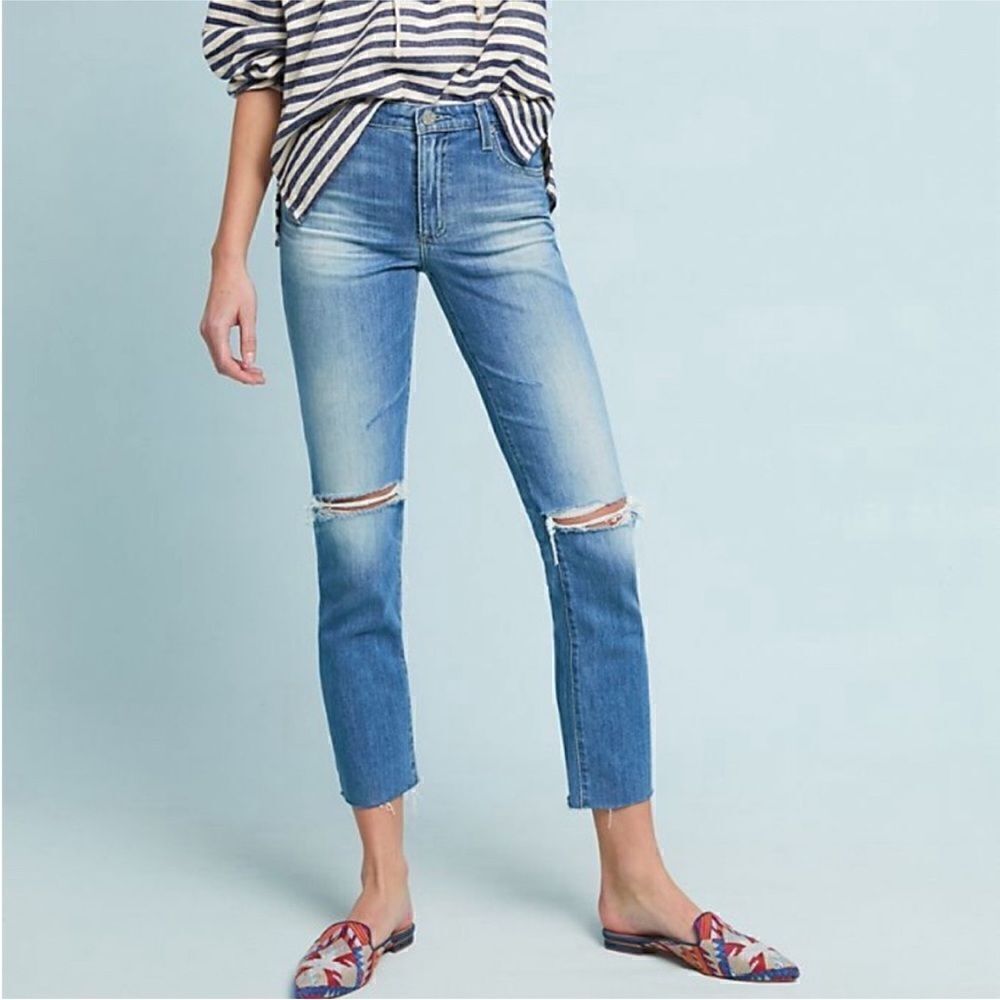 AG Isabelle High Rise Straight Crop Destroyed Raw Hem Jeans Size 26